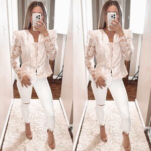 Parta Vintage 70’s Feminine pink laced long sleeve Top size 12